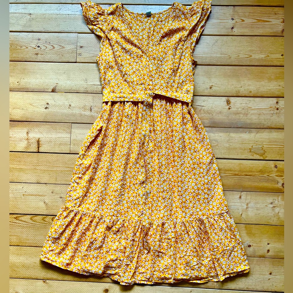 Old Navy Waist-Defined Wrap-Front Midi Yellow Floral - Picture 2 of 10
